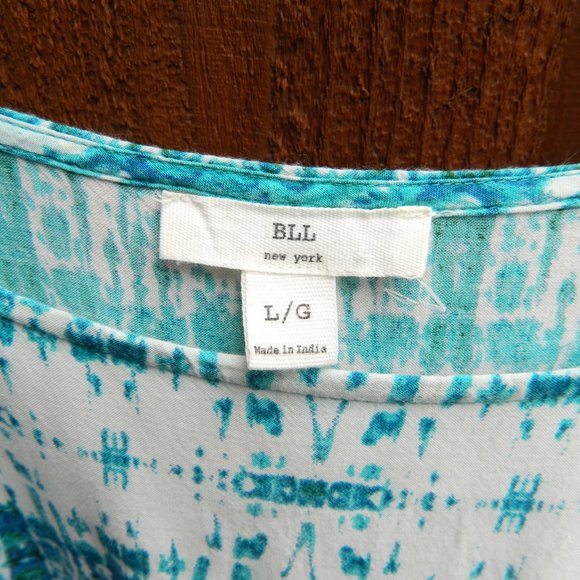 BLL New York Abstract BOHO Peasant Tunic Top Short Sleeve Rayon Size L - Picture 3 of 4